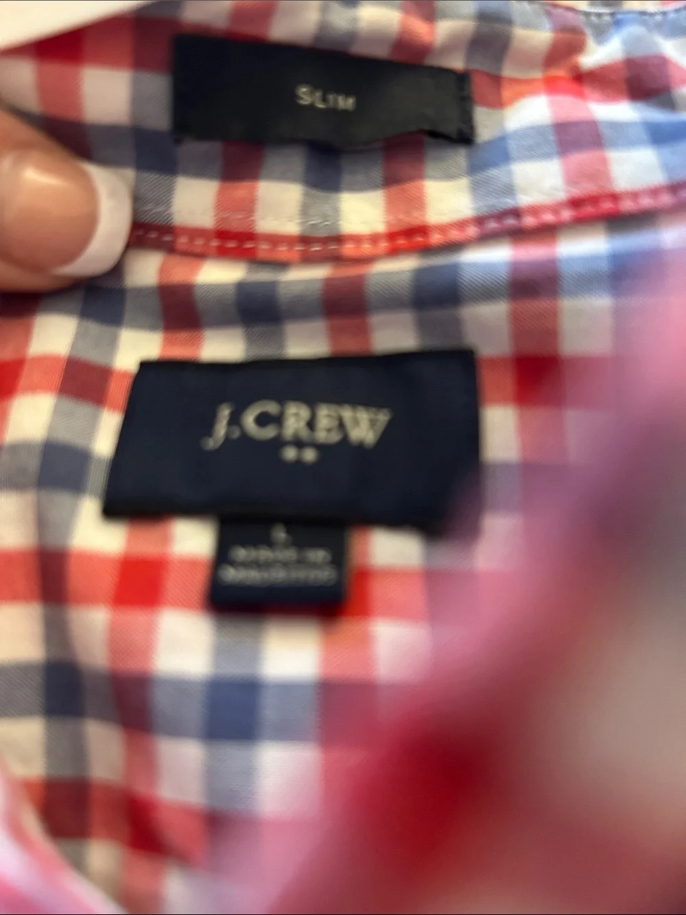J. Crew Men's Red, Blue & White Gingham Button-Down Shirt Slim fit Size L EUC